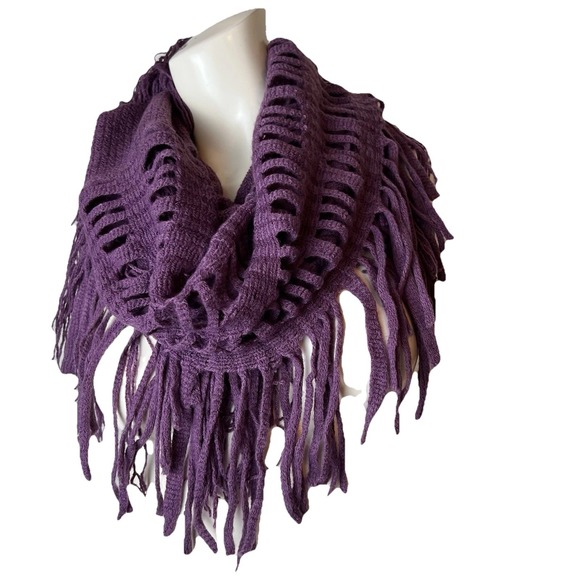 Fashion Bug Accessories - WinWin Fashion Purple Acrylic Infinity Scarf Open Knit Fringe